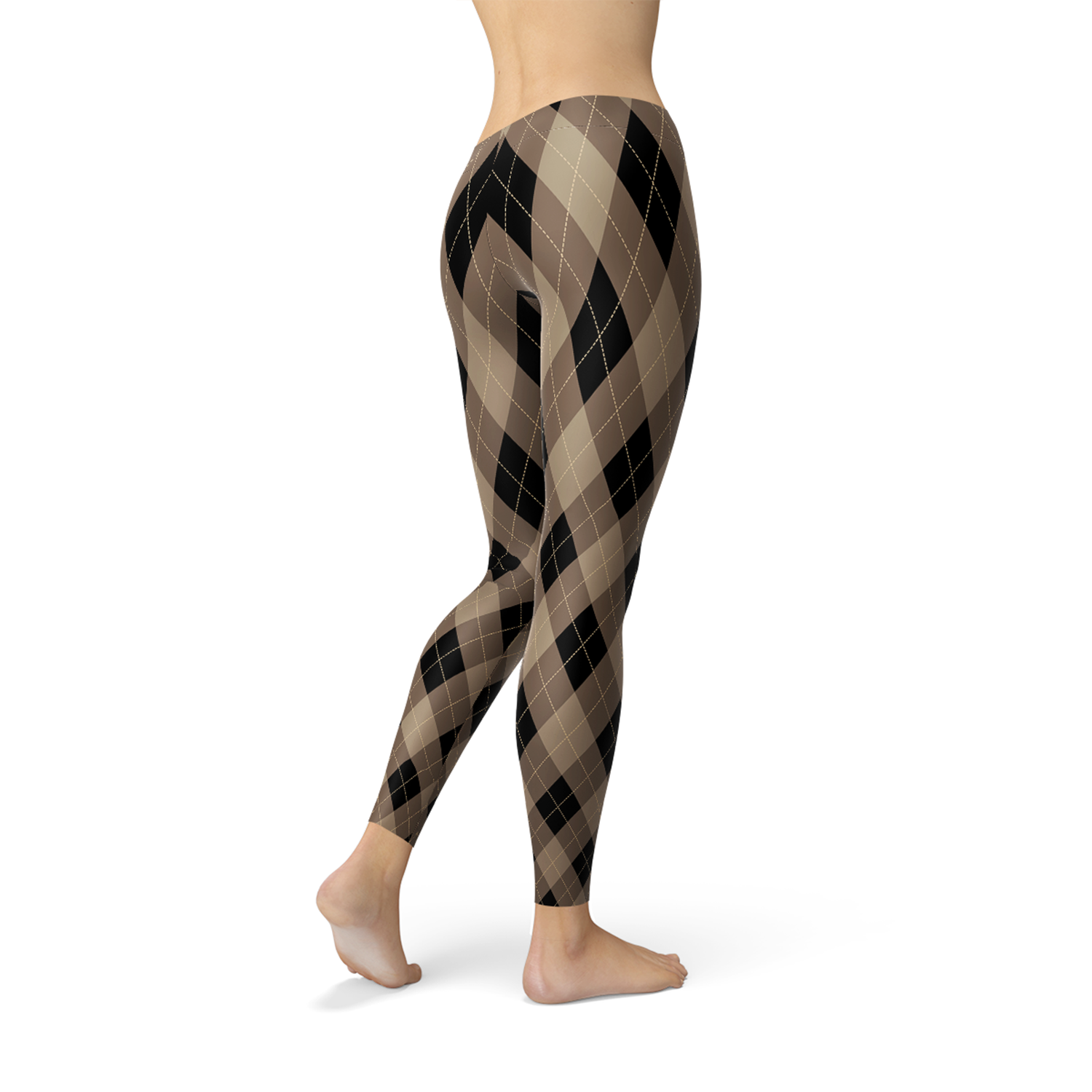 Womens Beige Brown Argyle Leggings | Maroon Sooty