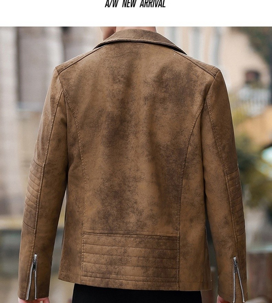 Fashion Velvet Padded Leather Coat Men's Suit Collar Jacket