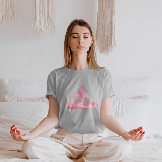 Yoga Meditation Pose Print T-Shirt – 100% Soft Cotton, Retail Fit