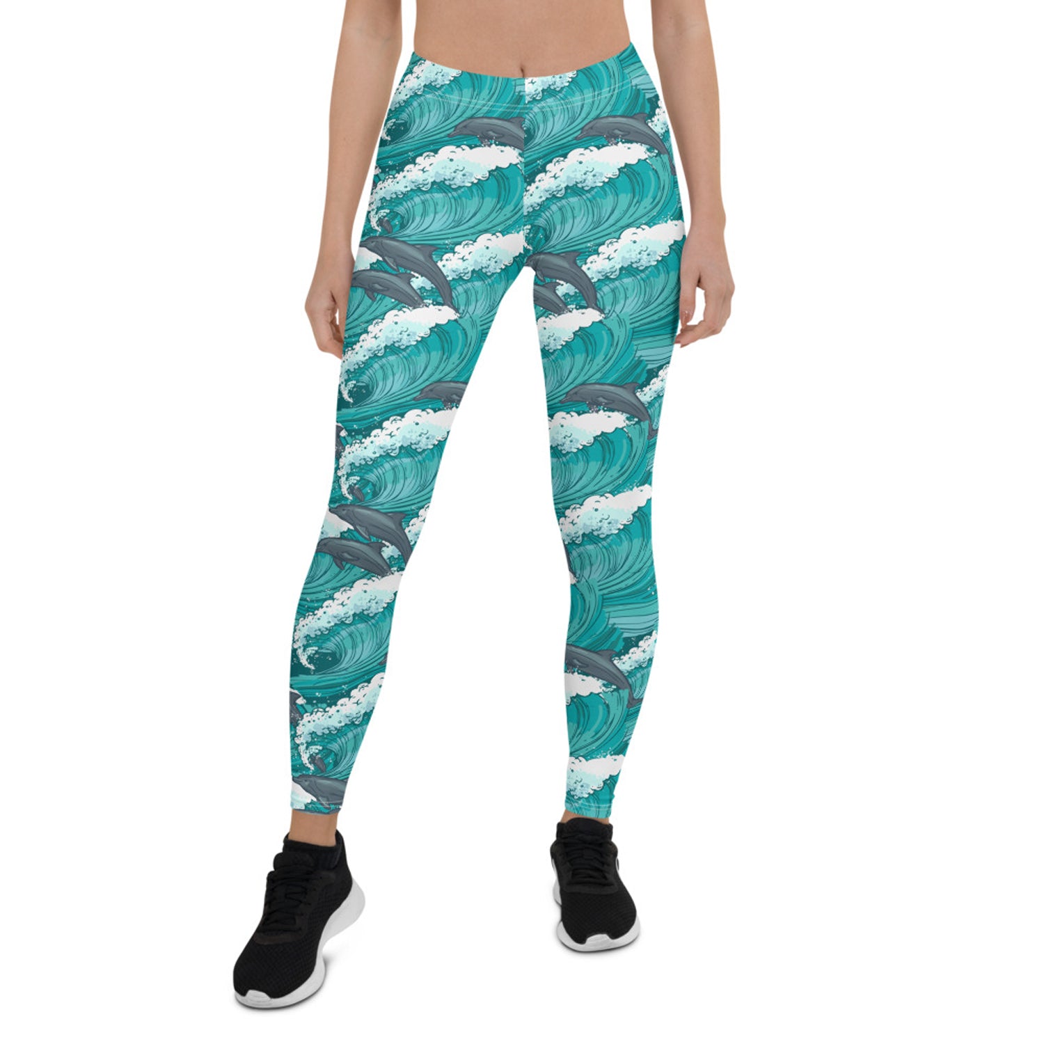 Womens Dolphin and Waves Leggings | Maroon Sooty