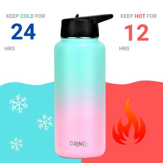 DRINCO® 32oz Stainless Steel Water Bottle (3 lids) - Macaron