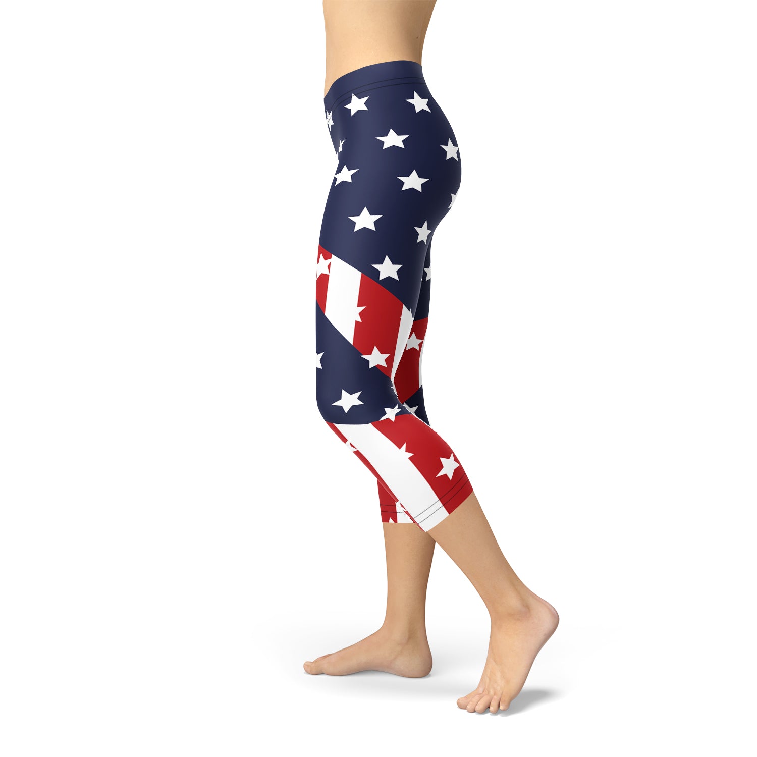 Womens American Flag Capri Leggings | Maroon Sooty