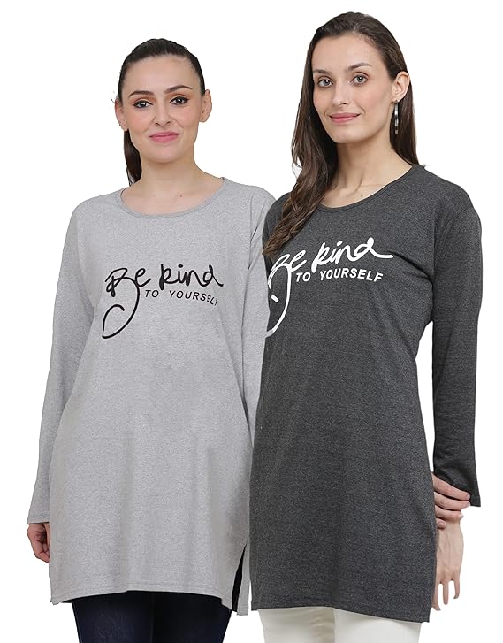 Women Cotton Long T-Shirt PACK OF 2 | Byzantium Dione