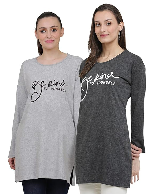 Women Cotton Long T-Shirt PACK OF 2 | Byzantium Dione