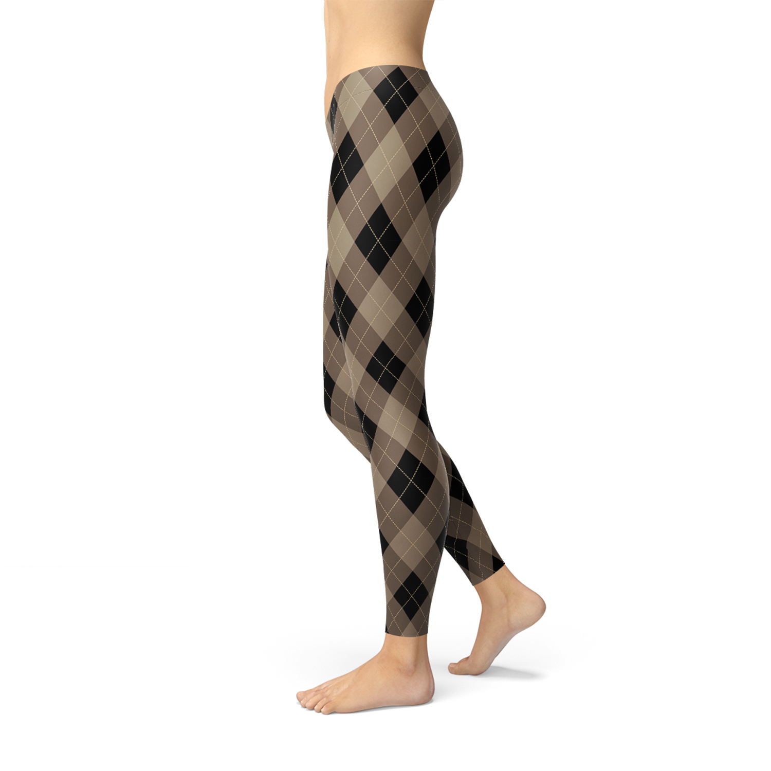 Womens Beige Brown Argyle Leggings | Maroon Sooty