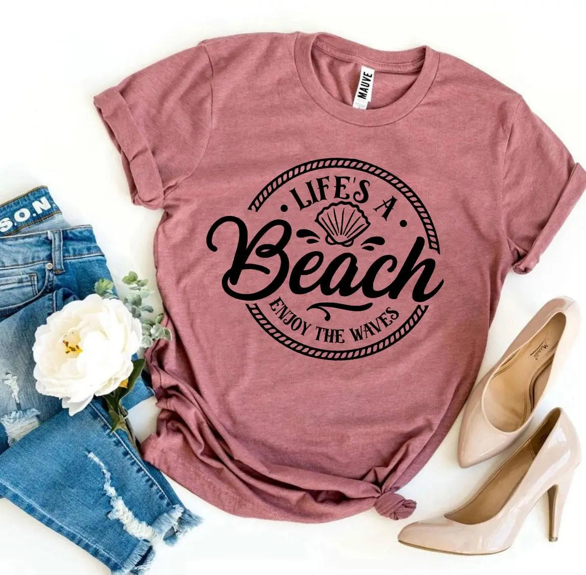 Life’s a Beach Enjoy The Waves T-shirt | Premium Ring Spun Cotton, Comfortable Fit | Agate