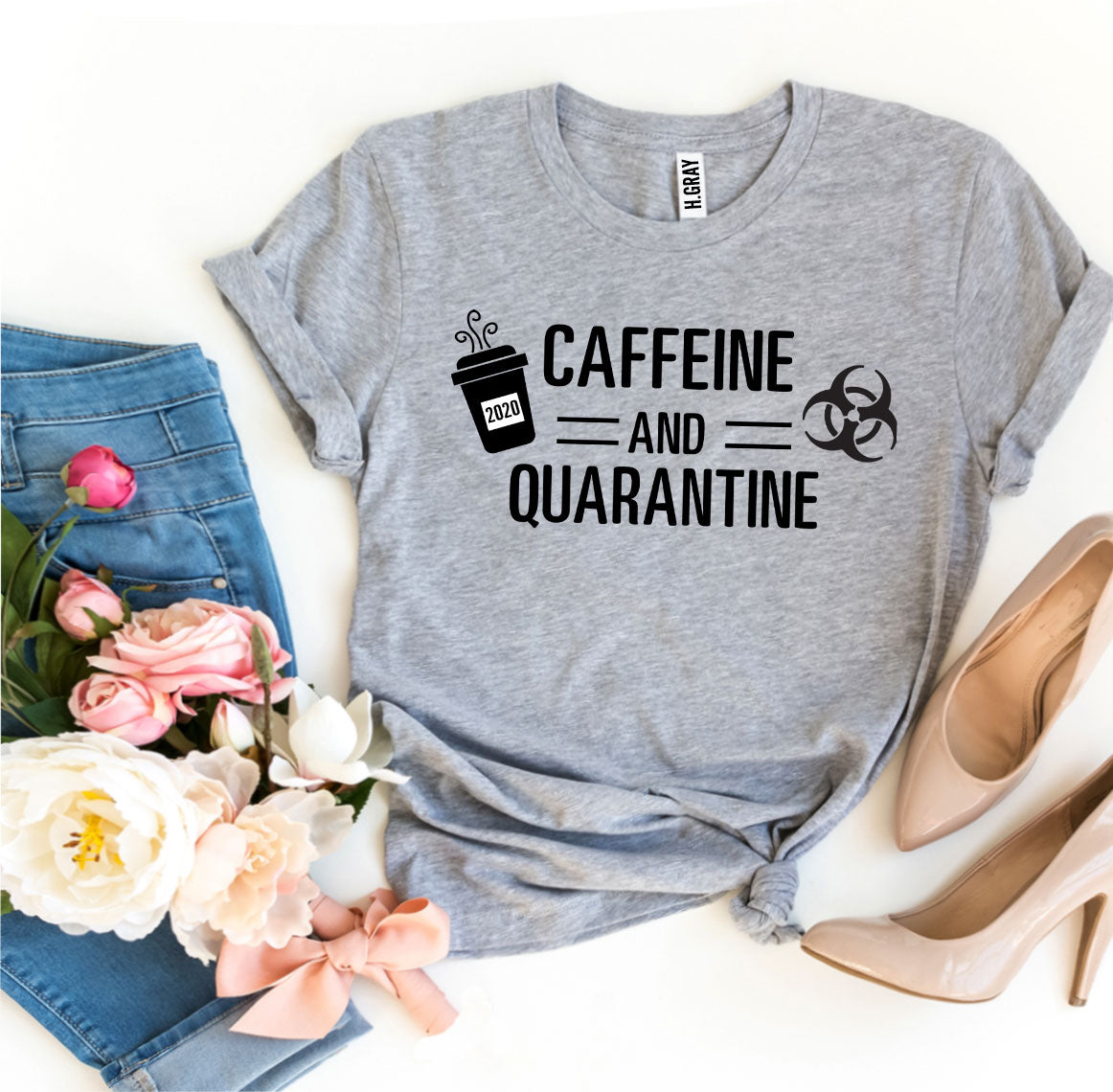 Caffeine & Quarantine T-shirt | Soft Ring Spun Cotton Graphic Tee | Agate