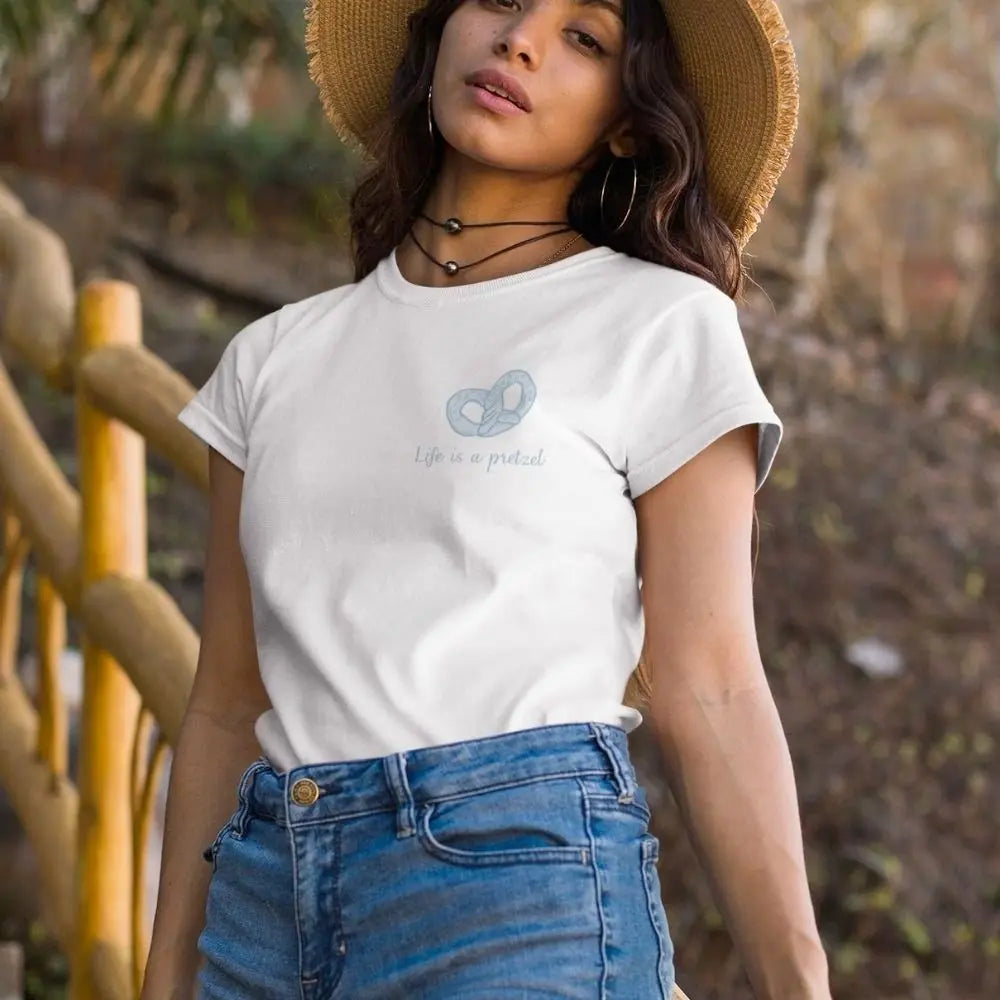 Womens Life is Like a Pretzel T-Shirt – 100% Cotton, Classic Fit, Print on Back | Yellow Pandora