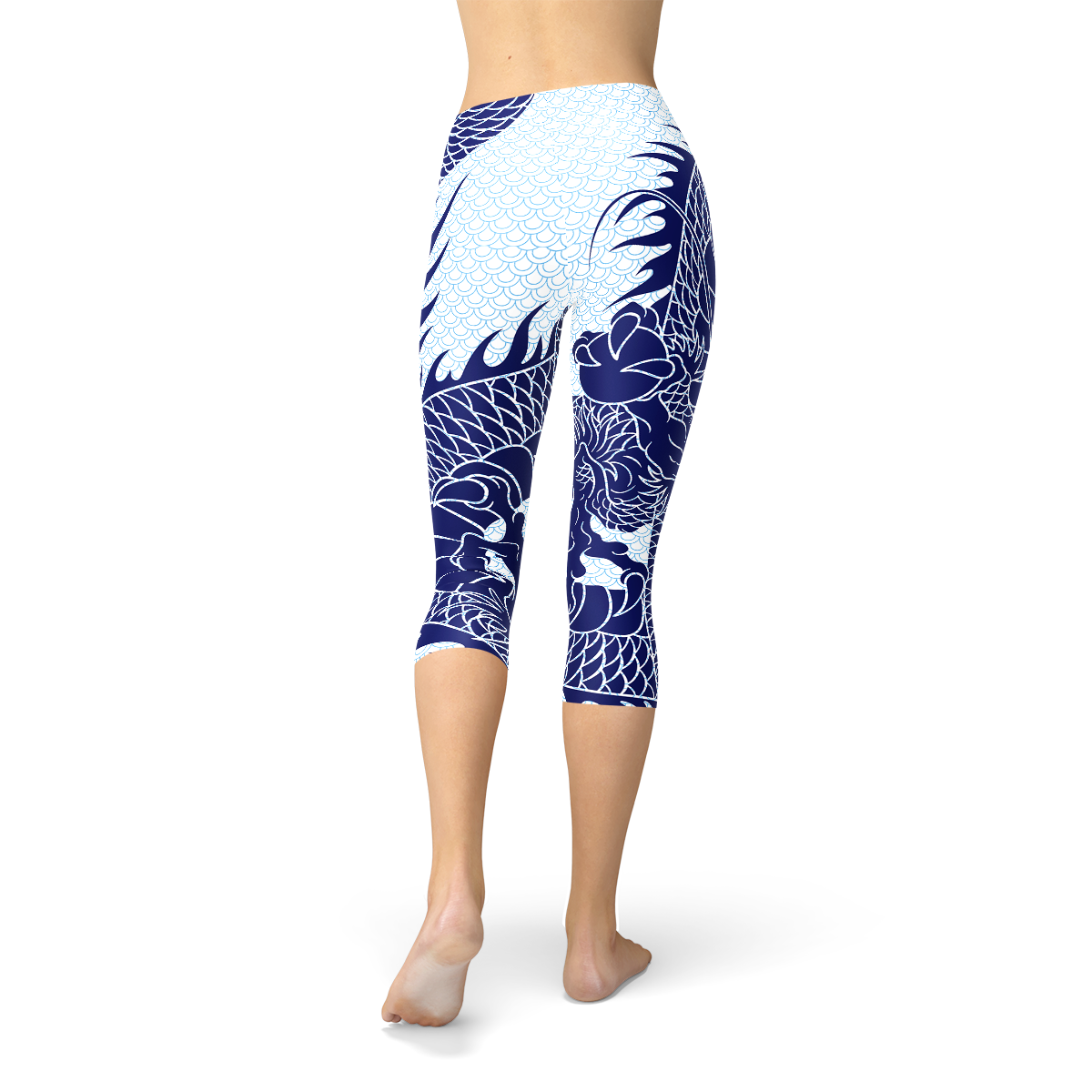 Womens Japanese Dragon Capri Leggings | Maroon Sooty