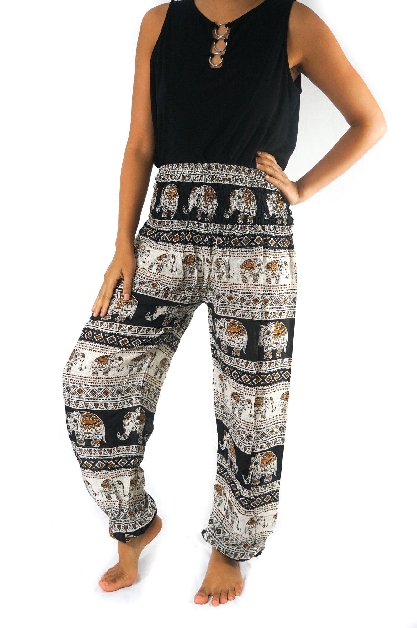Black ELEPHANT Pants Women Boho Pants Hippie Pants Yoga | Tan Smokey