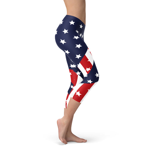 Womens American Flag Capri Leggings | Maroon Sooty