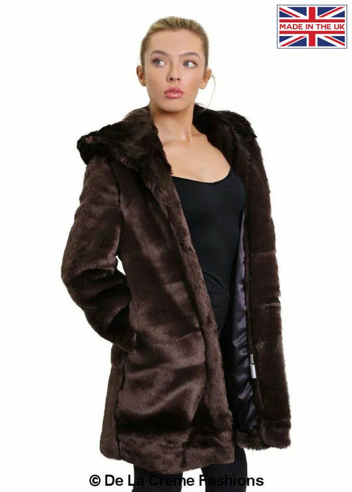 De La Creme - Women's Luxury Faux Fur Jacket Ladies Hooded Winter Coat | Rose Eleusis
