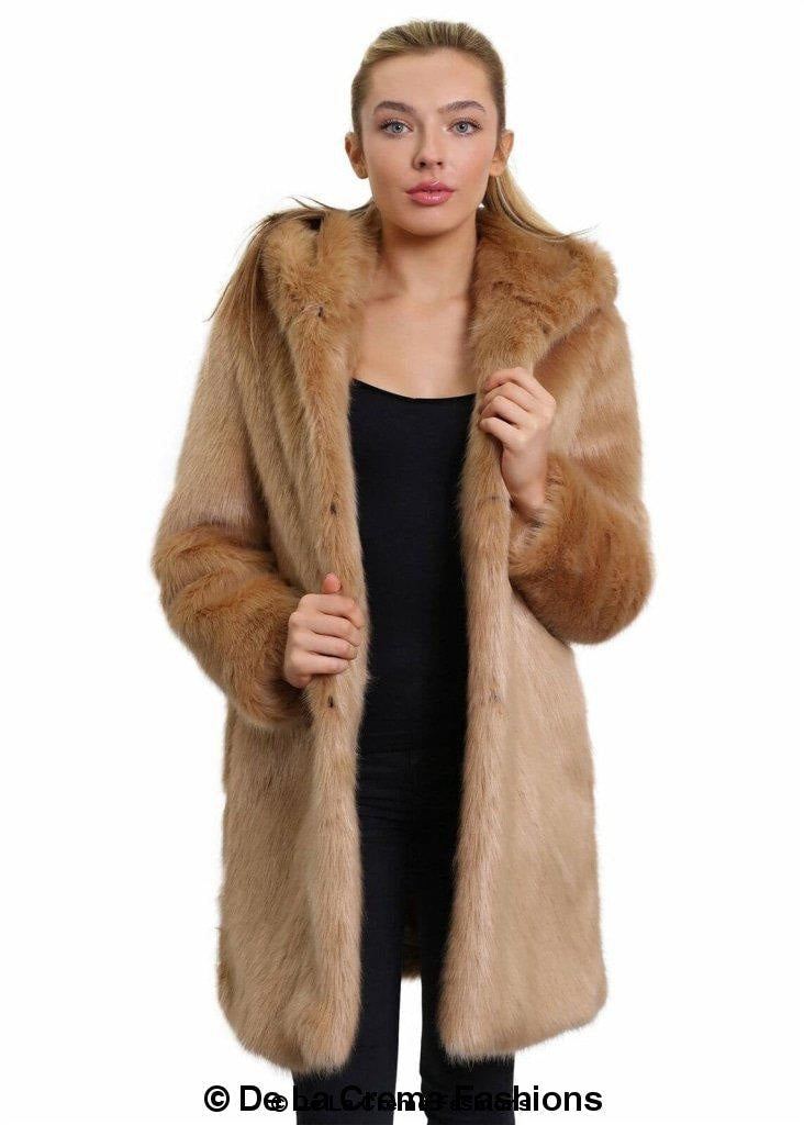 De La Creme - Women's Luxury Faux Fur Jacket Ladies Hooded Winter Coat | Rose Eleusis