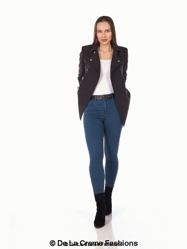 De La Creme Womens Military Style Pea Coat | Rose Eleusis