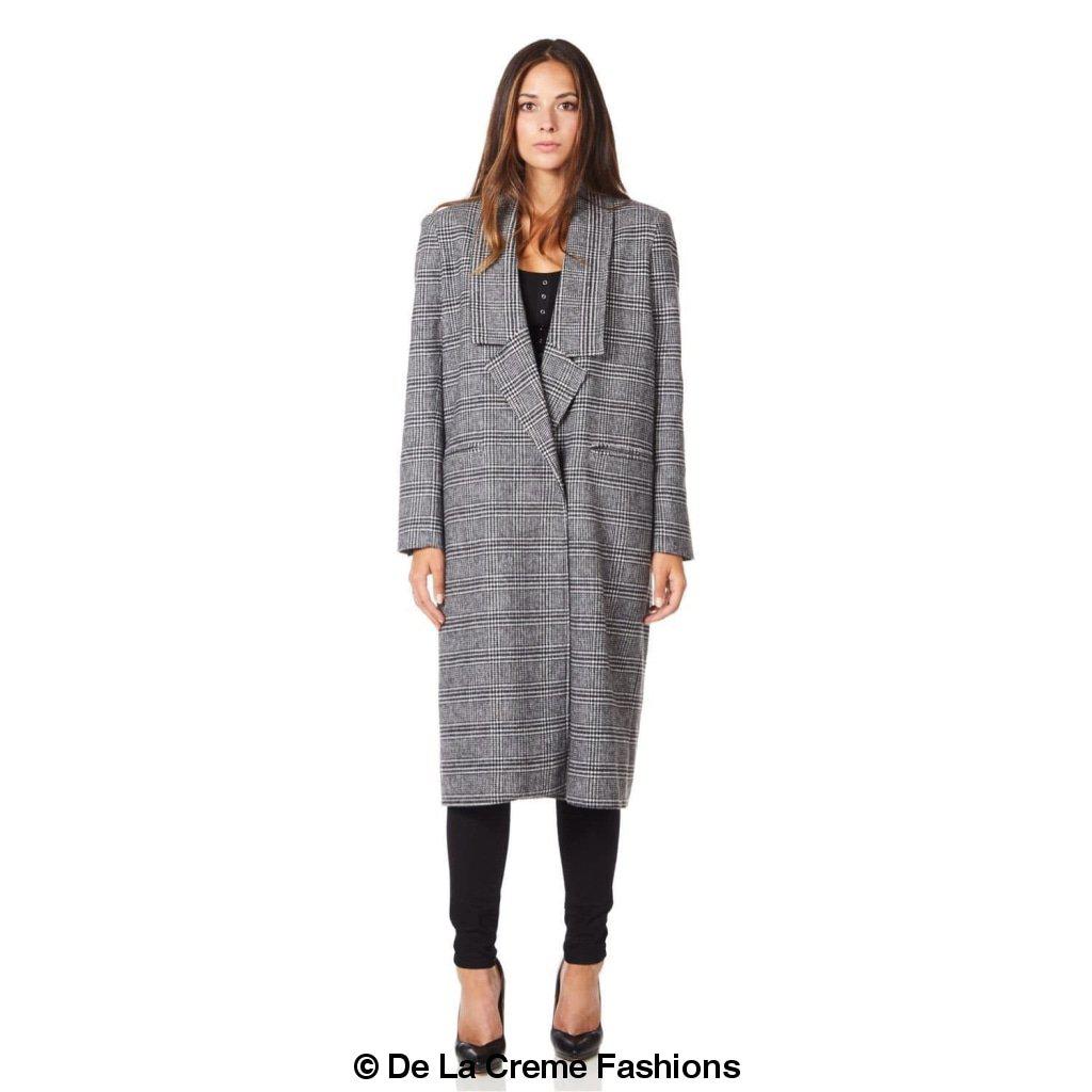 De La Creme - Womens Prince Of Wales Check Wrap Long Coat | Rose Eleusis