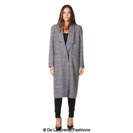 De La Creme - Womens Prince Of Wales Check Wrap Long Coat | Rose Eleusis