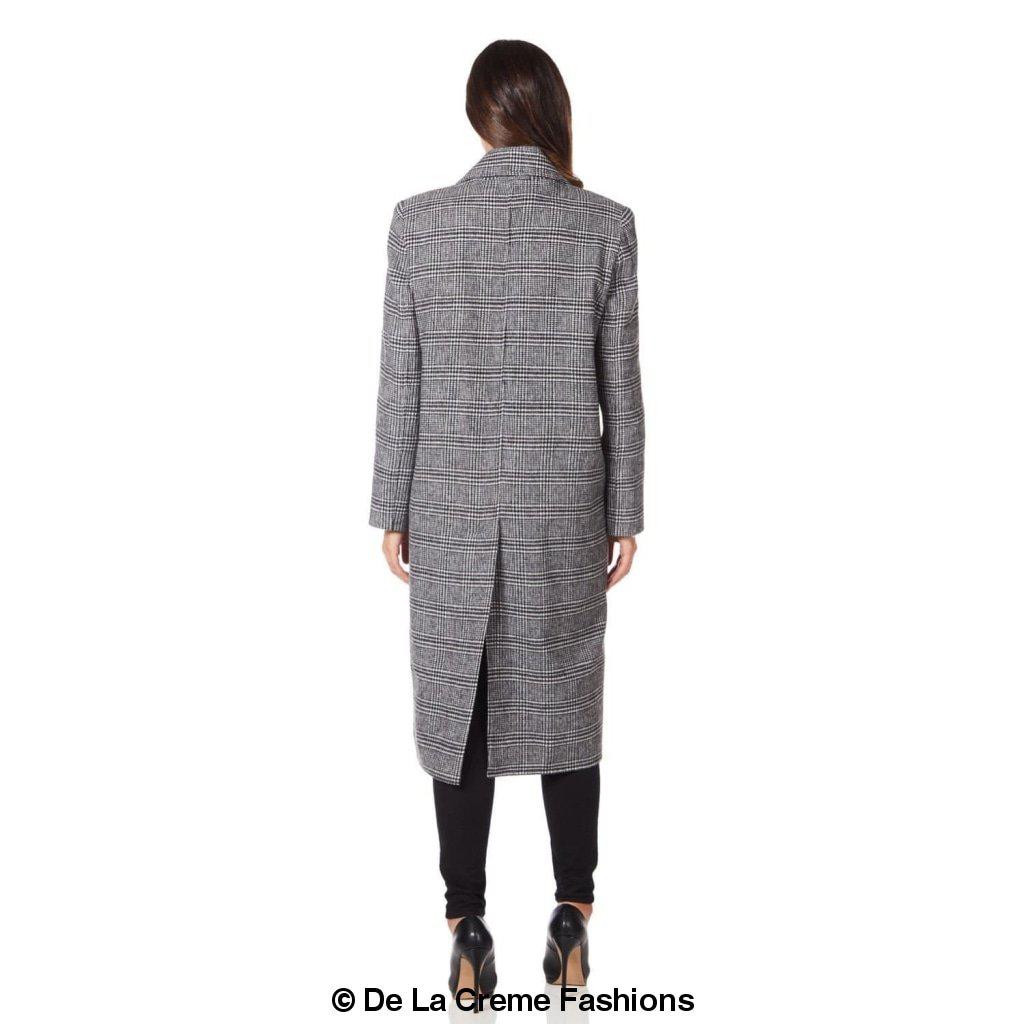 De La Creme - Womens Prince Of Wales Check Wrap Long Coat | Rose Eleusis