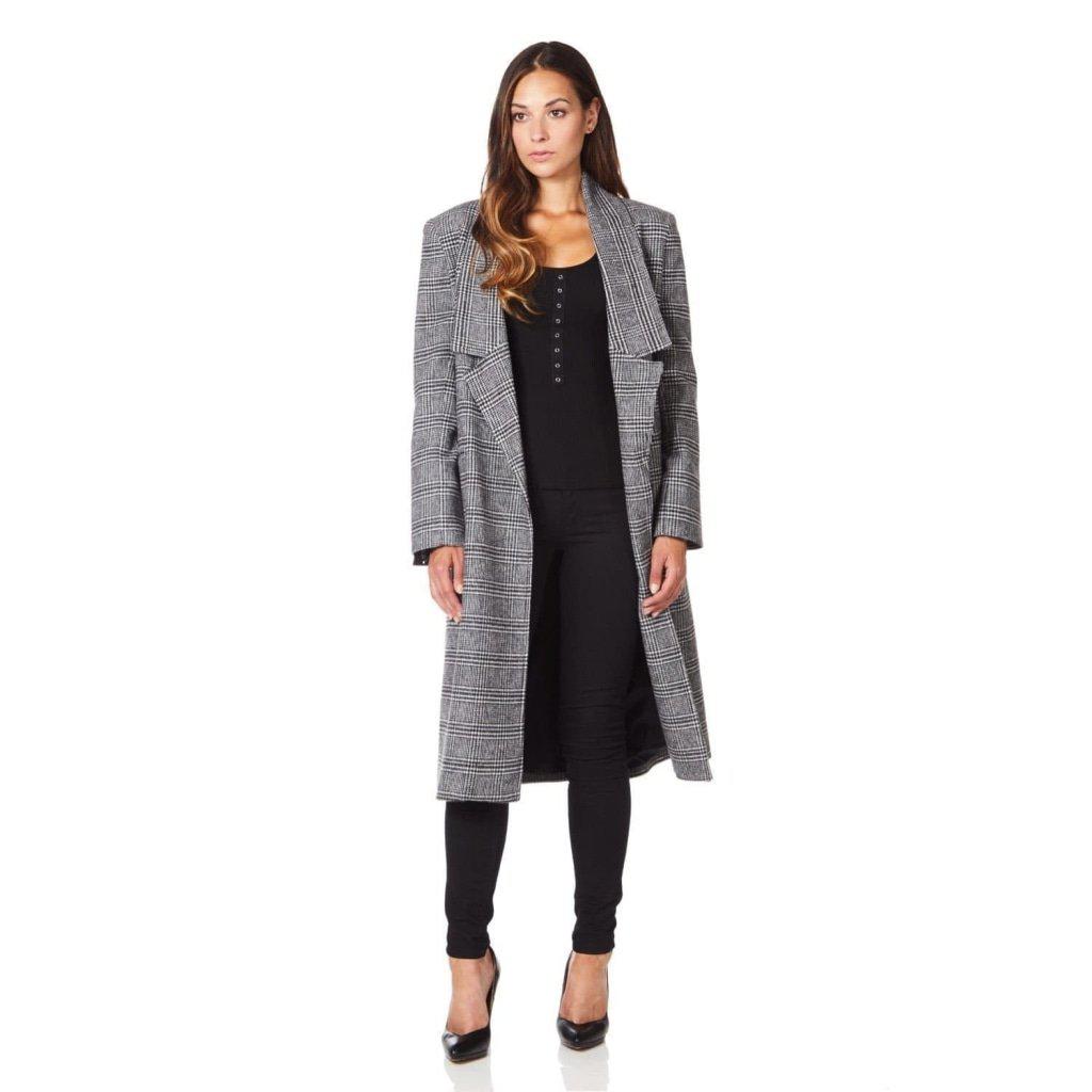 De La Creme - Womens Prince Of Wales Check Wrap Long Coat | Rose Eleusis