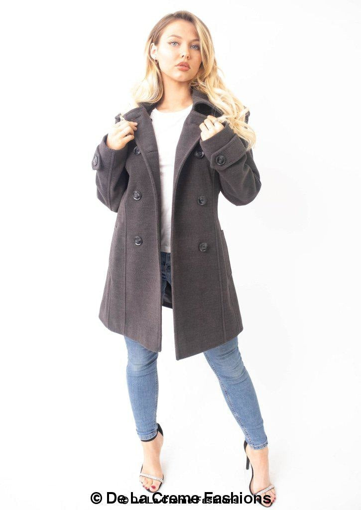 Womens Wool Feel Double Breasted Hooded Coat | Rose Eleusis