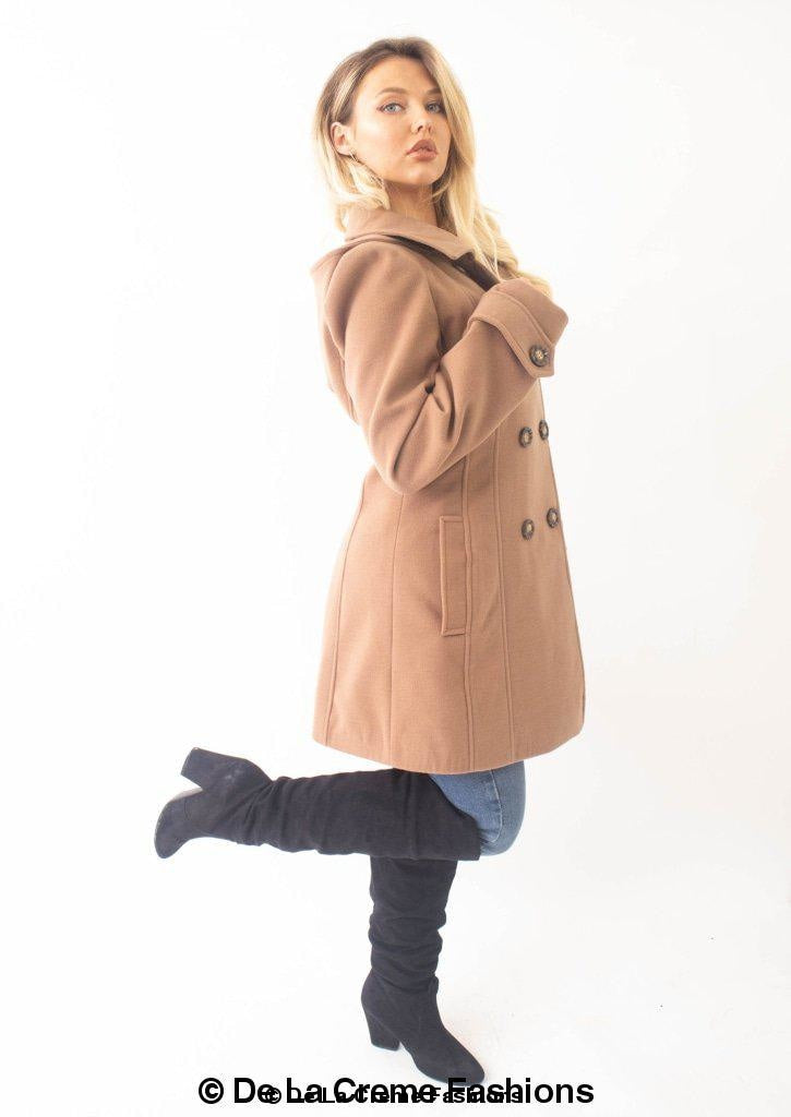 Womens Wool Feel Double Breasted Hooded Coat | Rose Eleusis