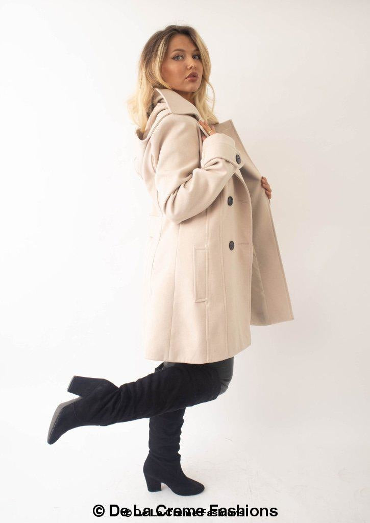 Womens Wool Feel Double Breasted Hooded Coat | Rose Eleusis