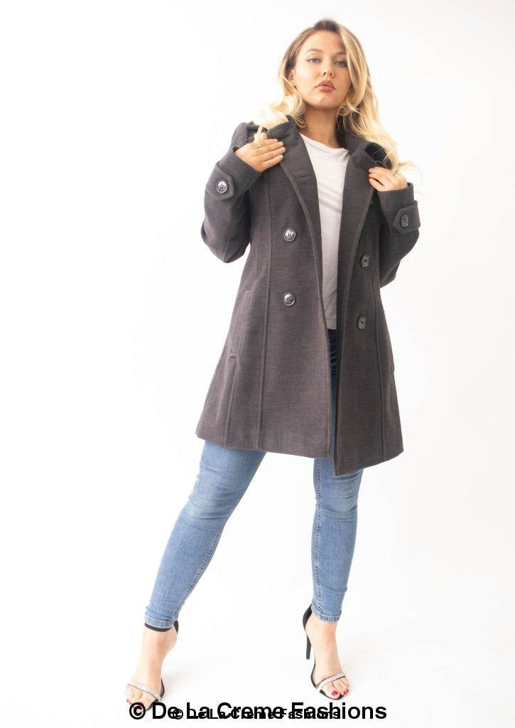 Womens Wool Feel Double Breasted Hooded Coat | Rose Eleusis