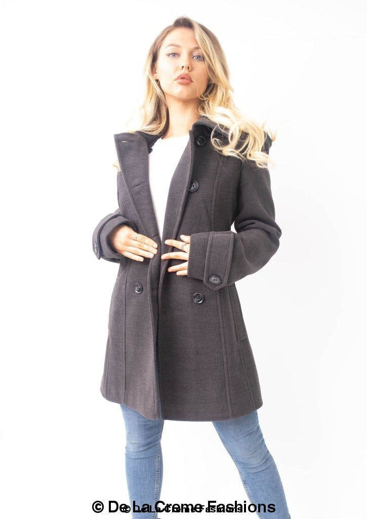 Womens Wool Feel Double Breasted Hooded Coat | Rose Eleusis