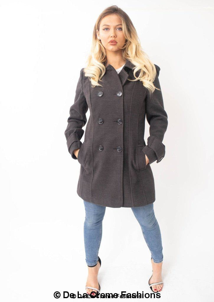 Womens Wool Feel Double Breasted Hooded Coat | Rose Eleusis