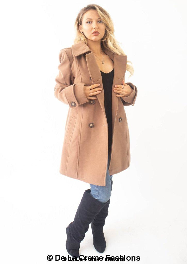 Womens Wool Feel Double Breasted Hooded Coat | Rose Eleusis