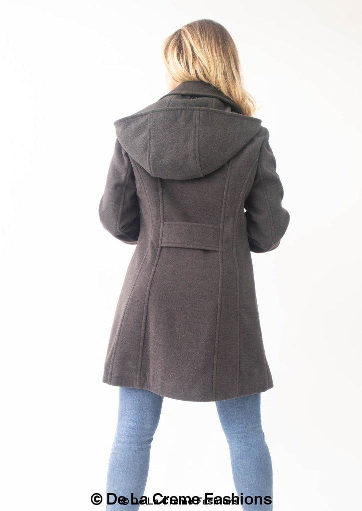 Womens Wool Feel Double Breasted Hooded Coat | Rose Eleusis