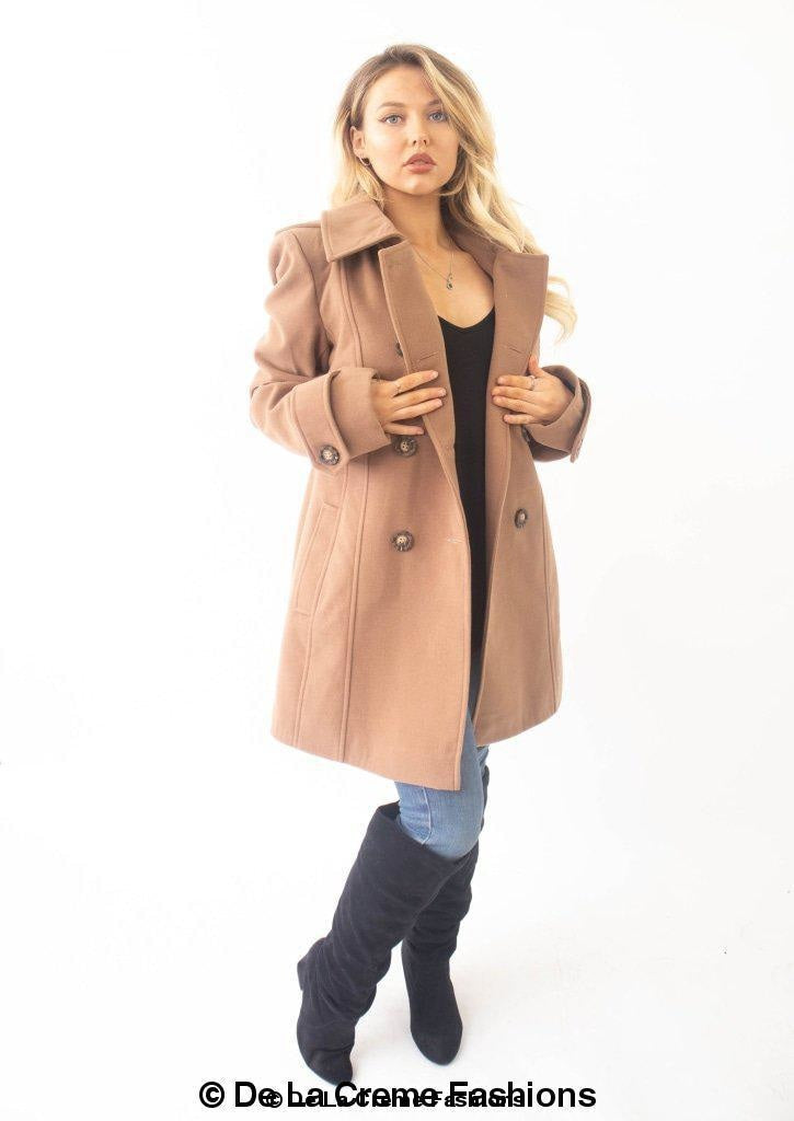 Womens Wool Feel Double Breasted Hooded Coat | Rose Eleusis