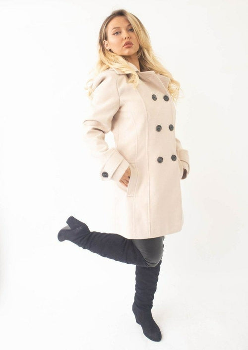Womens Wool Feel Double Breasted Hooded Coat | Rose Eleusis
