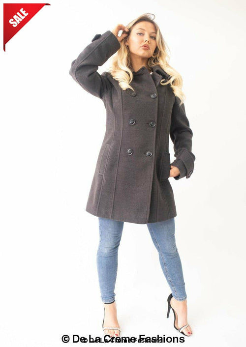 Womens Wool Feel Double Breasted Hooded Coat | Rose Eleusis