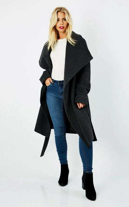 Wool Blend Large Lapel Duster Coat | Rose Eleusis