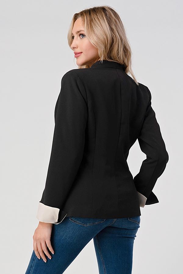 Women fashion blazer with collarless | Indigo Arrowwood