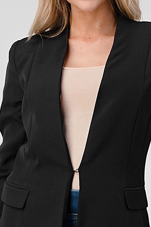 Women fashion blazer with collarless | Indigo Arrowwood