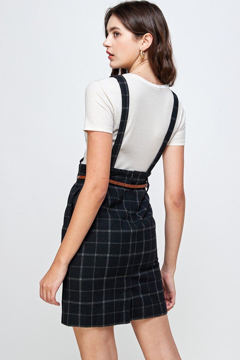 Plaid Suspender Skirt with Belt Detail | Indigo Arrowwood