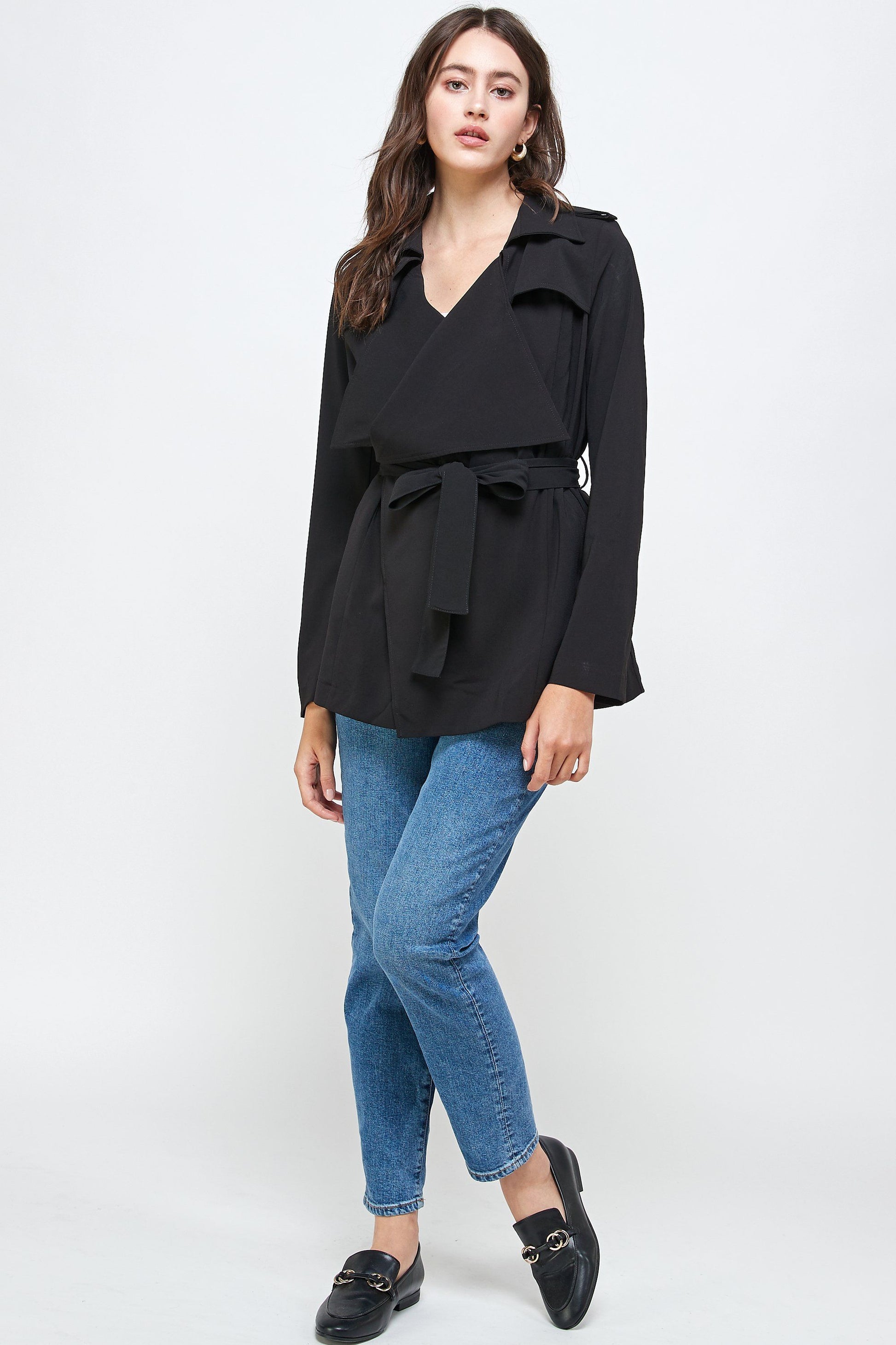 Lightweight Open-Front Drape Jacket with Shoulder Tabs | Indigo Arrowwood