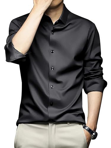 Men Regular Fit Full Sleeve Satin Silk Shirt (Size-S) (Color-BLACK)