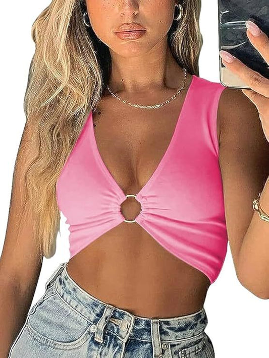 Women's Crop Tops Sleeveless Deep V Neck Workout Top Plunge | Soft & Comfortable