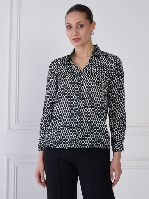 Geometric Button Down Shirt For Women | Size M, Black