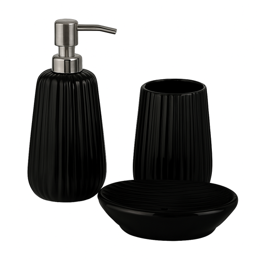 Black Ceramic Bathroom Accessory Set – Soap Dispenser, Toothbrush