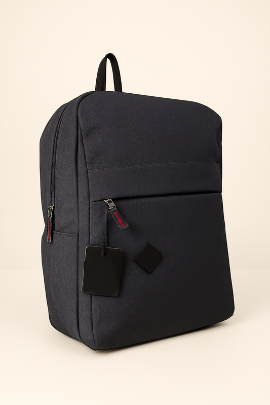 Sleek Black Minimalist Backpack with Front Zipper Pocket