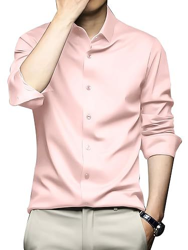 Men Regular Fit Full Sleeve Satin Silk Shirt (Size-M) (Color-LIGHT