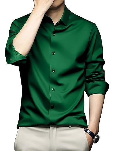 Men Regular Fit Full Sleeve Satin Silk Shirt (Size-S) (Color-DARK