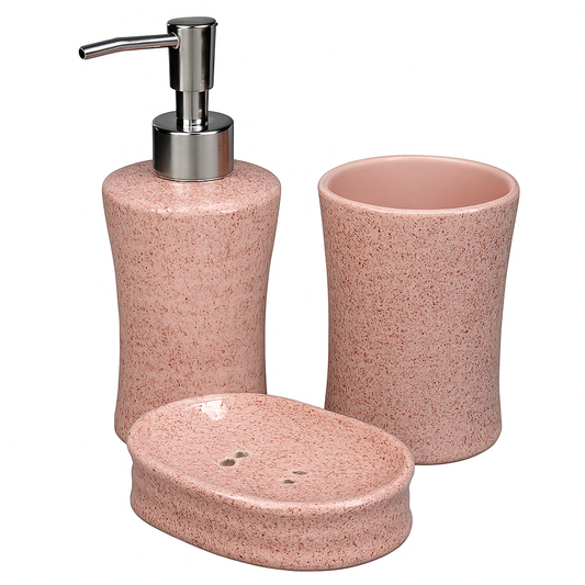 Pink Speckled Ceramic Bathroom Accessory Set – Soap Dispenser,
