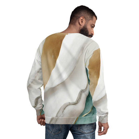 Graphic Sweatshirt for Men - Cream and White Marbled Pattern