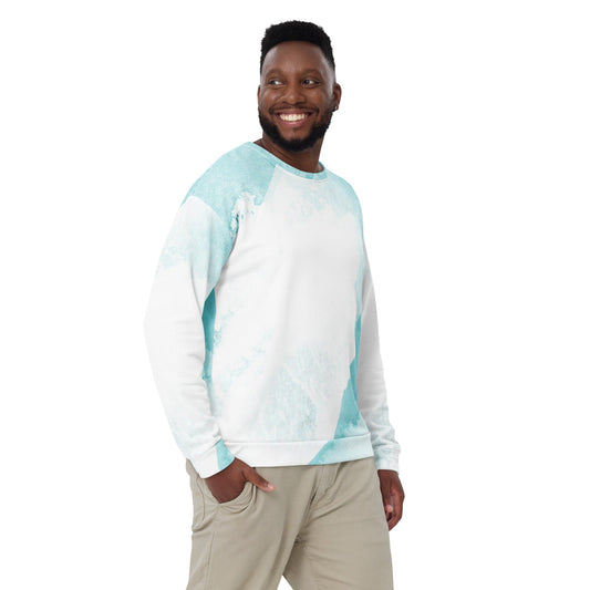 Graphic Sweatshirt for Men - Subtle Abstract Ocean Blue and White