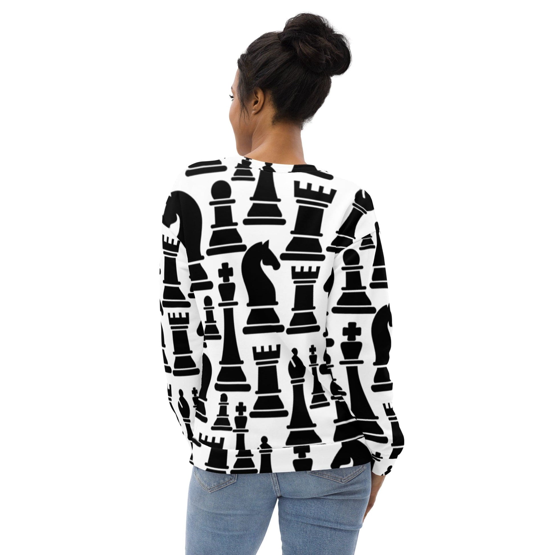 Graphic Sweatshirt for Women Black and White Chess Print | Grey Coco