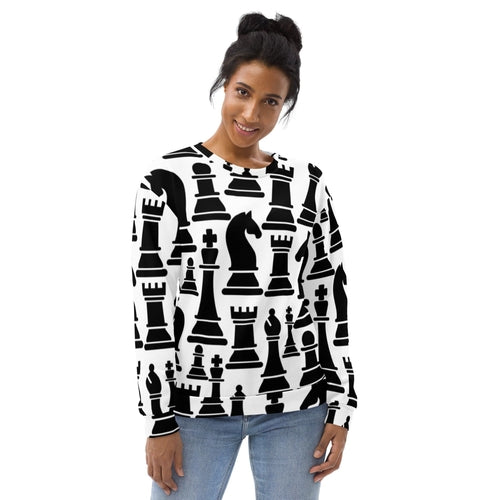 Graphic Sweatshirt for Women Black and White Chess Print | Grey Coco